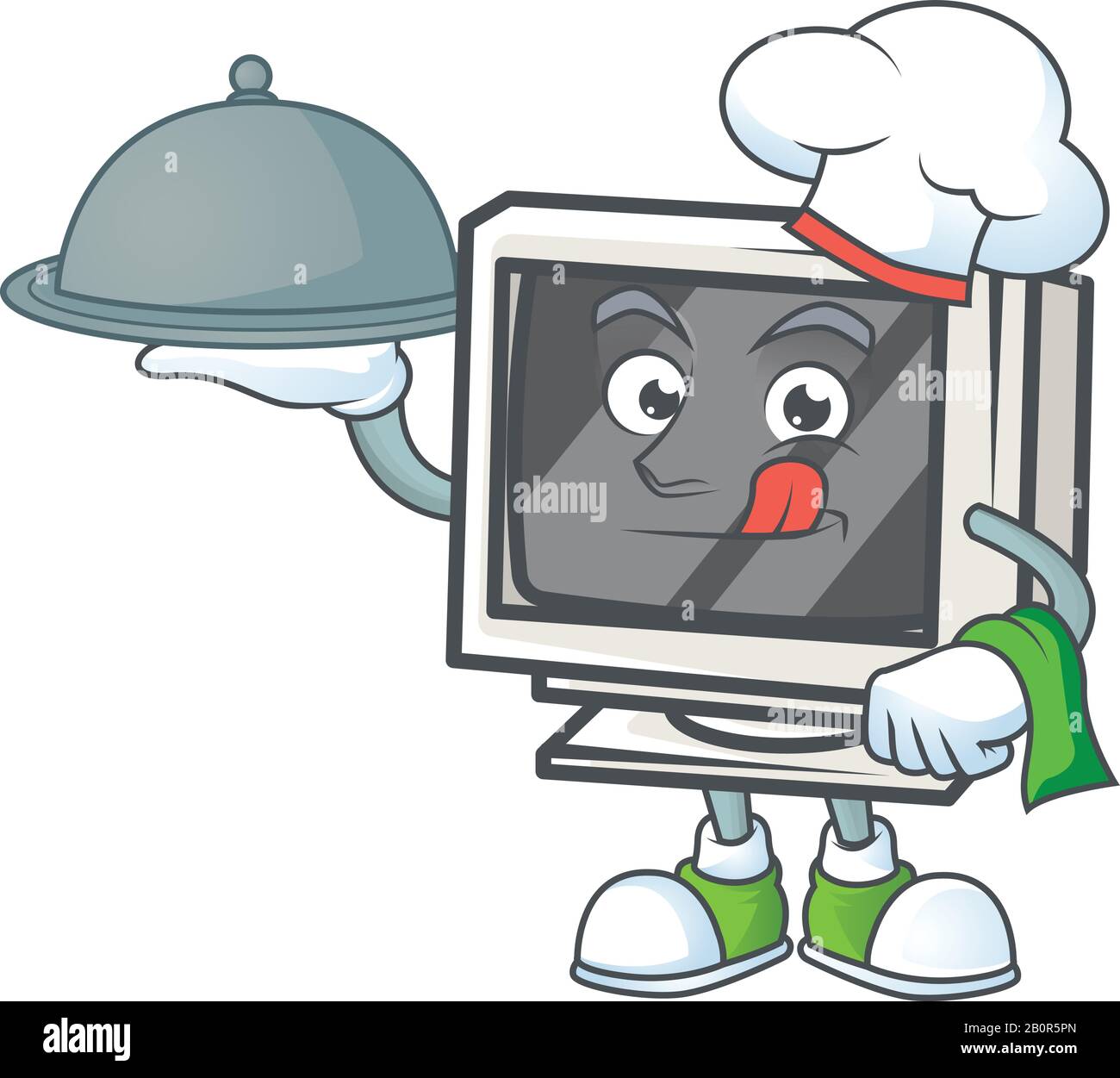 An icon of vintage monitor as a Chef with food on tray ready to serve ...