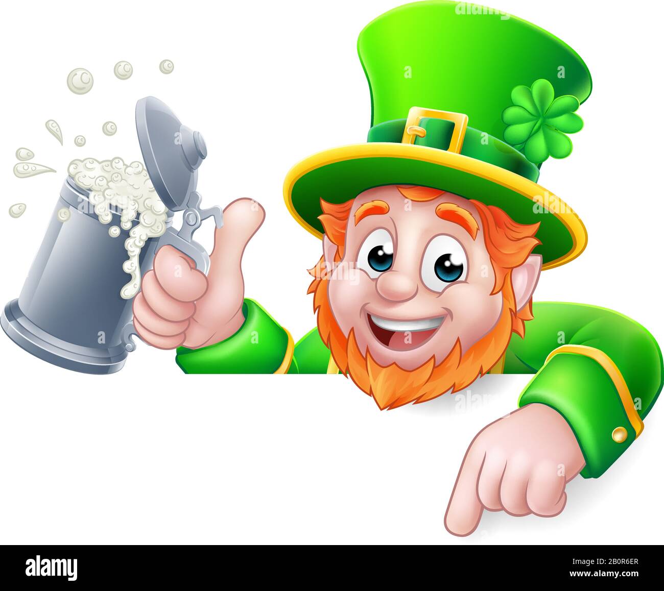 Leprechaun St Patricks Day Pointing Drink Cartoon Stock Vector