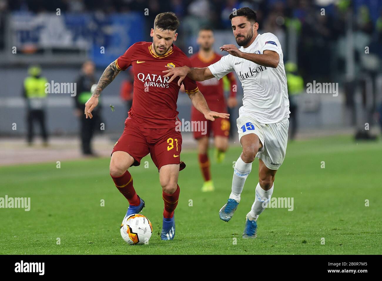 Rome, Italy. 21st Feb, 2020. Europa League Round of 32 Rome v Kaa Gent, Rome (Italy) February 20th 2020 Carles Perez and Milad Mohammadi Credit: Independent Photo Agency/Alamy Live News Stock Photo