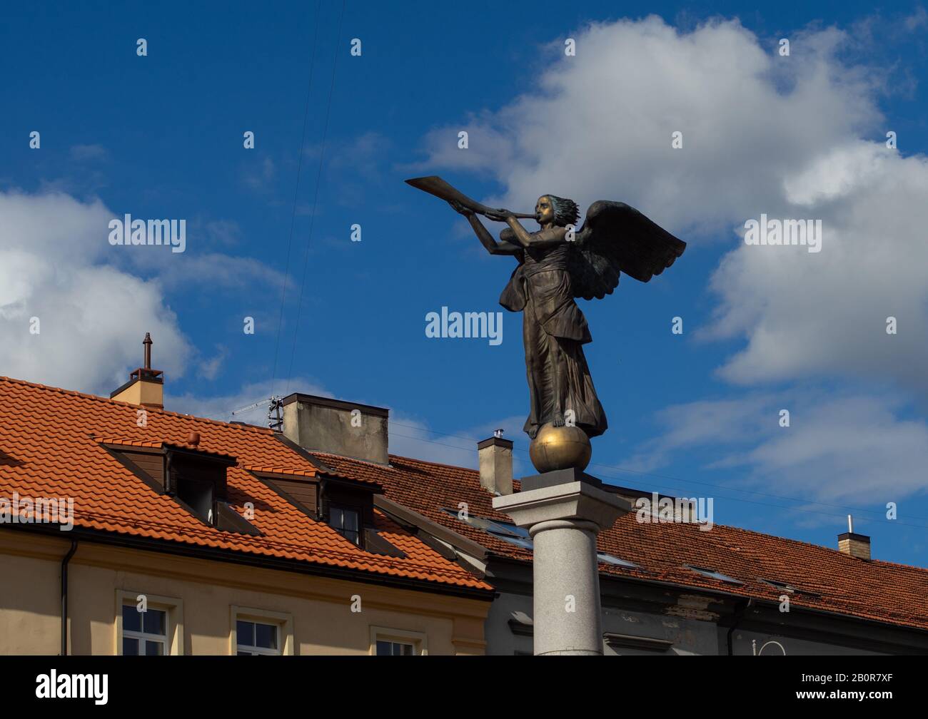 April 26, 2018 Vilnius, Lithuania, Statue of an angel in Uzhupis district in Vilnius. Stock Photo