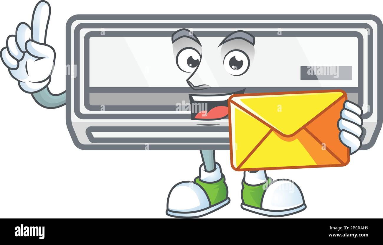 Happily air conditioner mascot design style with envelope Stock Vector
