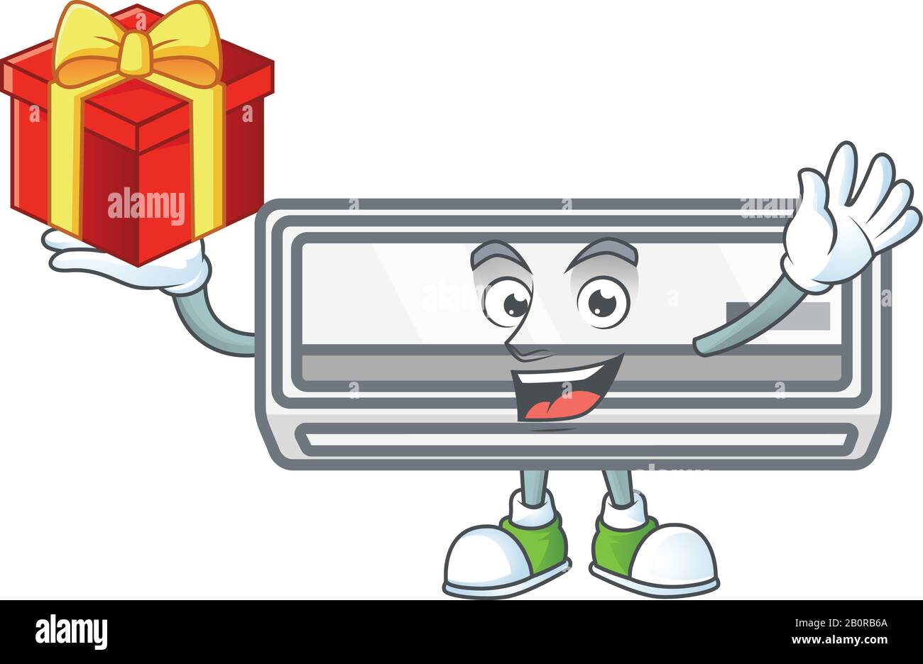 cartoon character of air conditioner with a box of gift Stock Vector ...