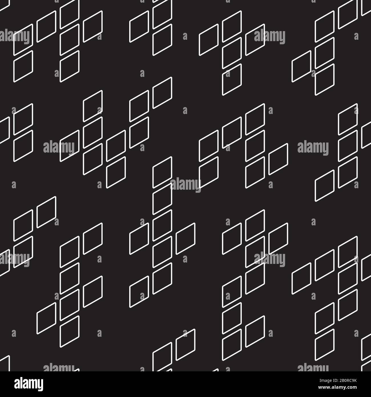 Squares contour random matrix pattern. Black and wite seamless vector background. Stock Vector