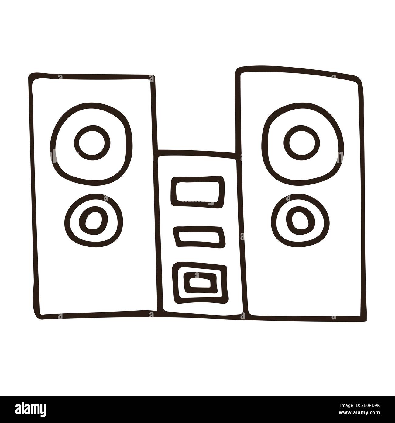 speakers with subwoofer. music system. white background isolated outline stock vector illustration Stock Vector