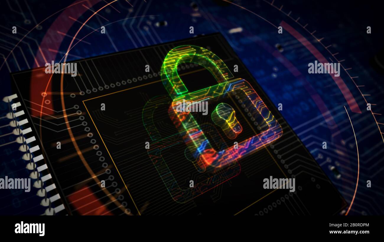 Cyber security with padlock symbol futuristic 3D rendering illustration ...