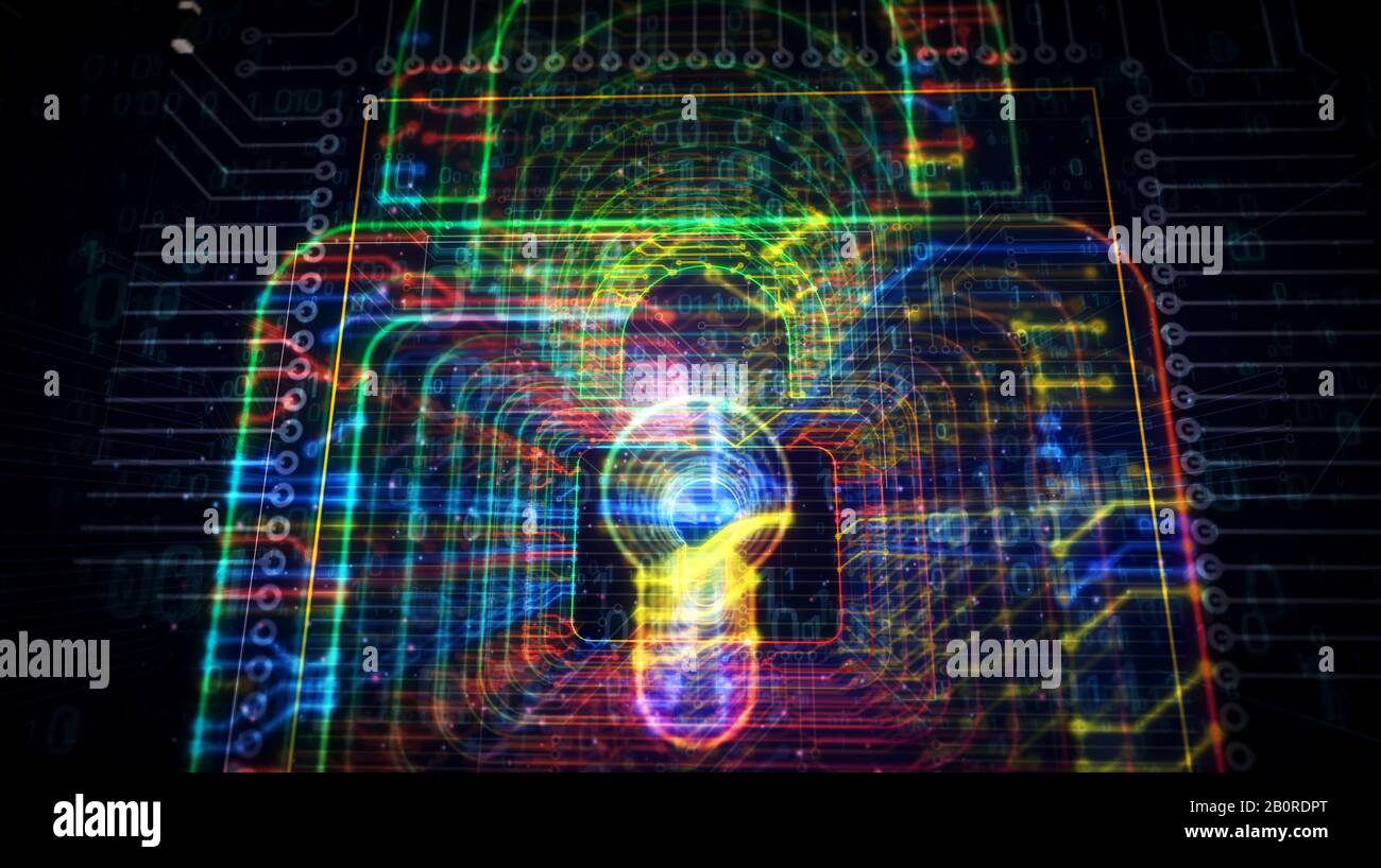 Cyber security with padlock symbol futuristic 3D rendering illustration ...