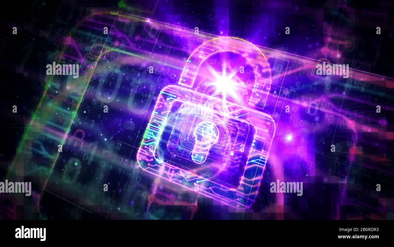 Cyber security with padlock symbol futuristic 3D rendering illustration ...