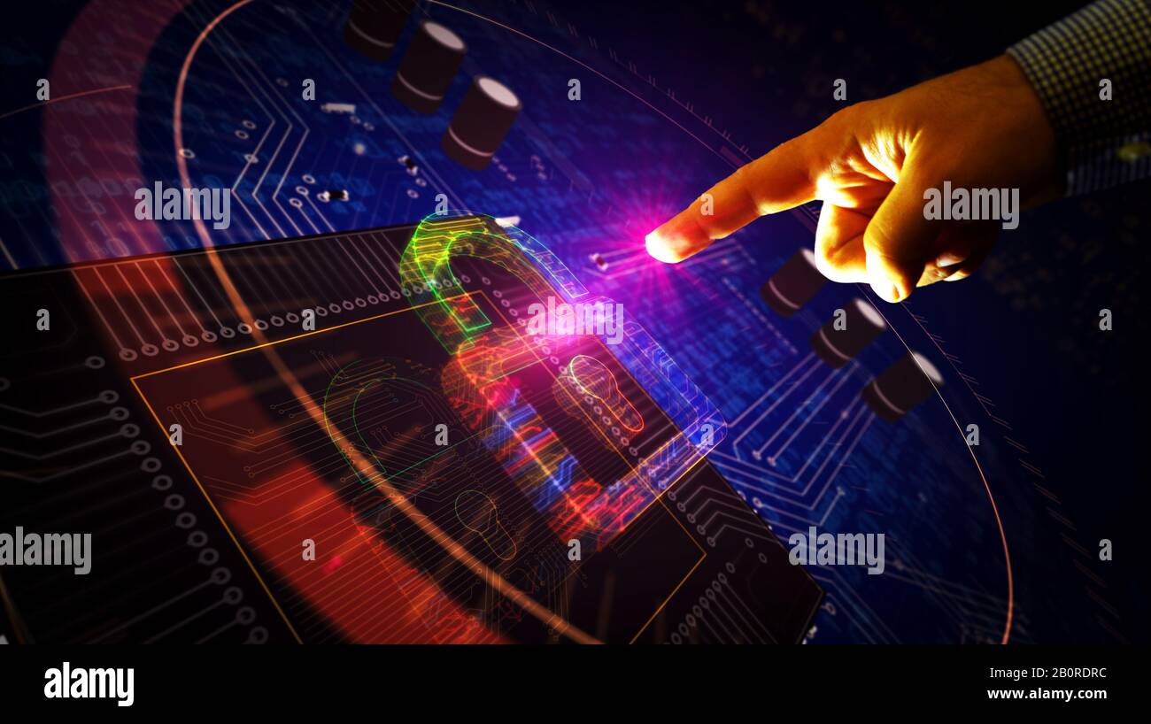 Cyber security with padlock symbol futuristic 3D rendering illustration ...