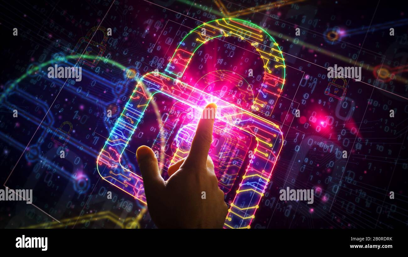Cyber security with padlock symbol futuristic 3D rendering illustration ...