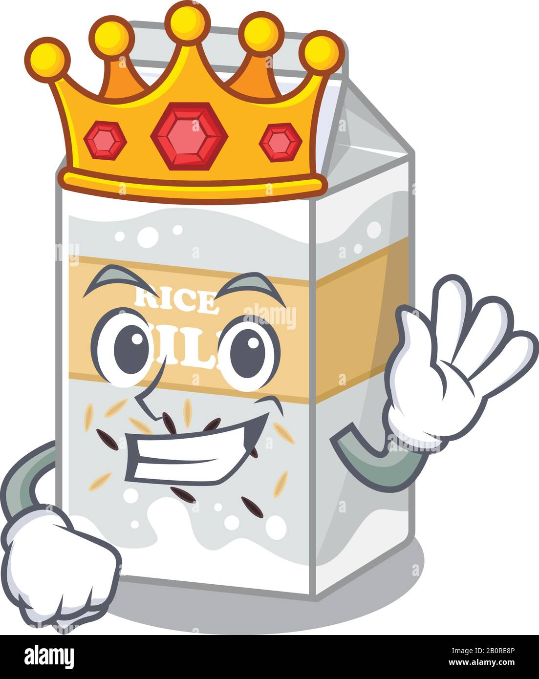A cartoon mascot design of Rice milk performed as a King on the stage ...