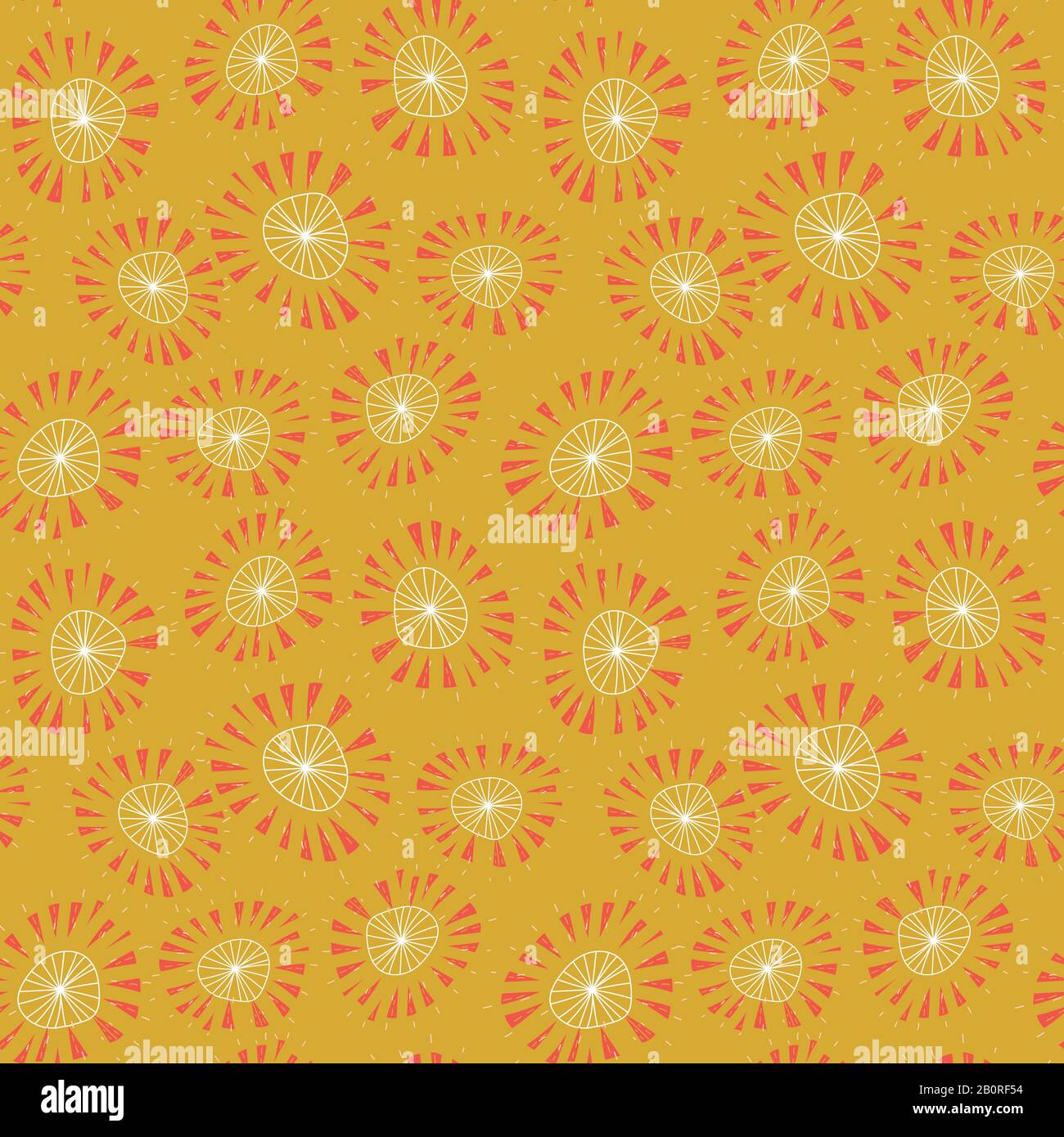 suns with orange shaped middles seamless vector pattern in vibrant colors Stock Vector