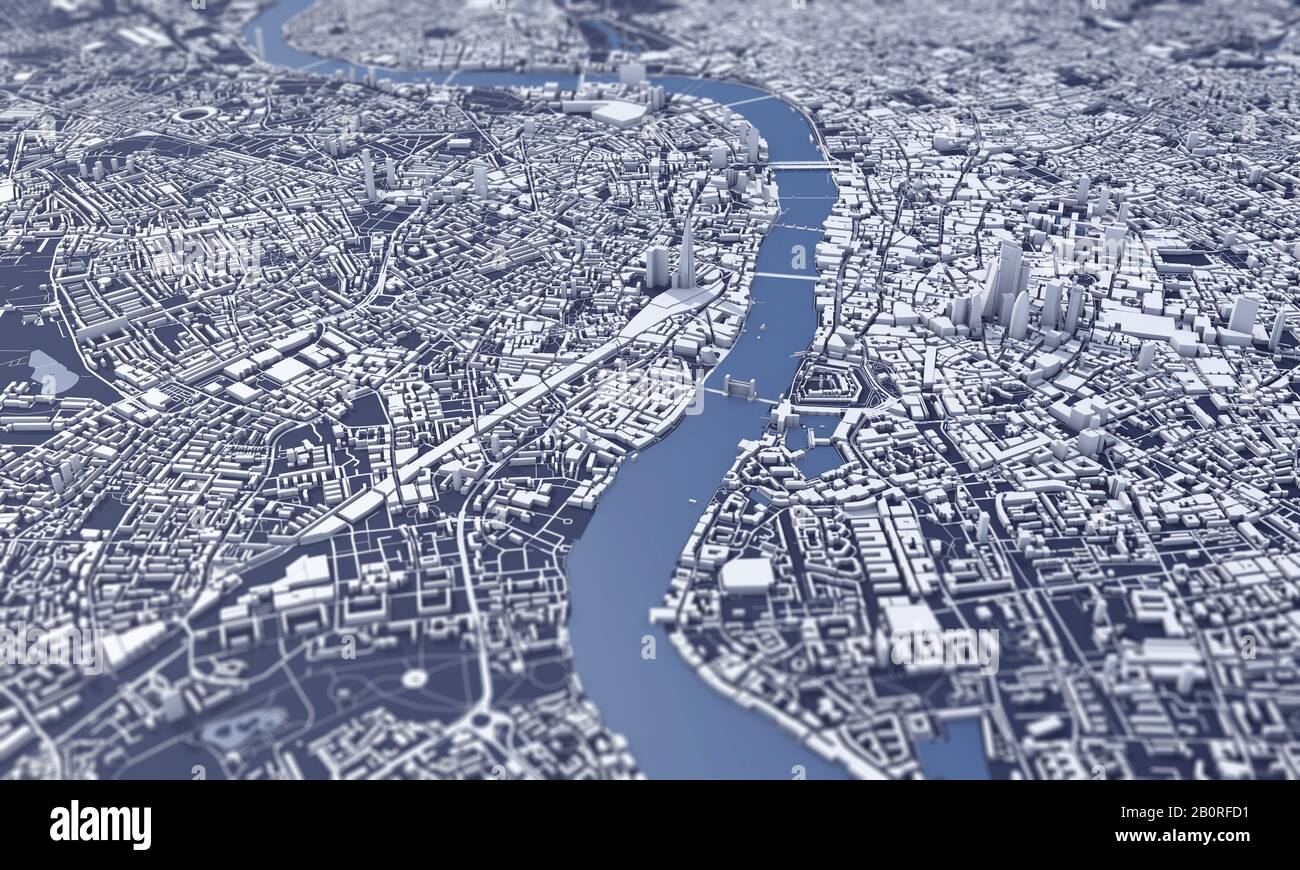 3d Aerial View Maps London City Map 3D Rendering. Aerial Satellite View Stock Photo - Alamy
