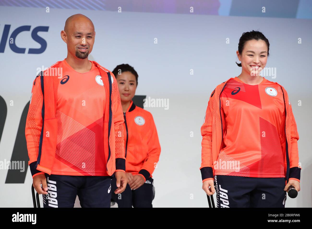 L-R) Atsushi Yamamoto, Sachie Takei, FEBRUARY 21, 2020 : Japanese Olympic  Committee (JOC), Japanese Paralympic Committee (JPC) and their official  sponsor ASICS introduce the official sportswear for Japan's delegation for  2020 Tokyo