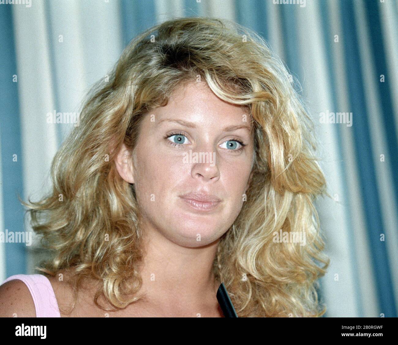 Model Rachel Hunter, wife of Rod Stewart, meets the press at the Cannes