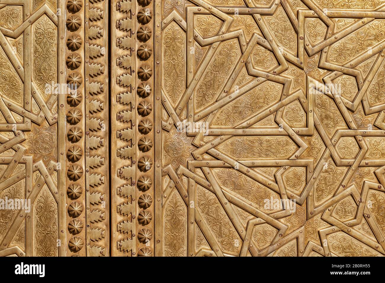Golden door detail of the royal palace gate in Fez, Morocco. Abstract ...