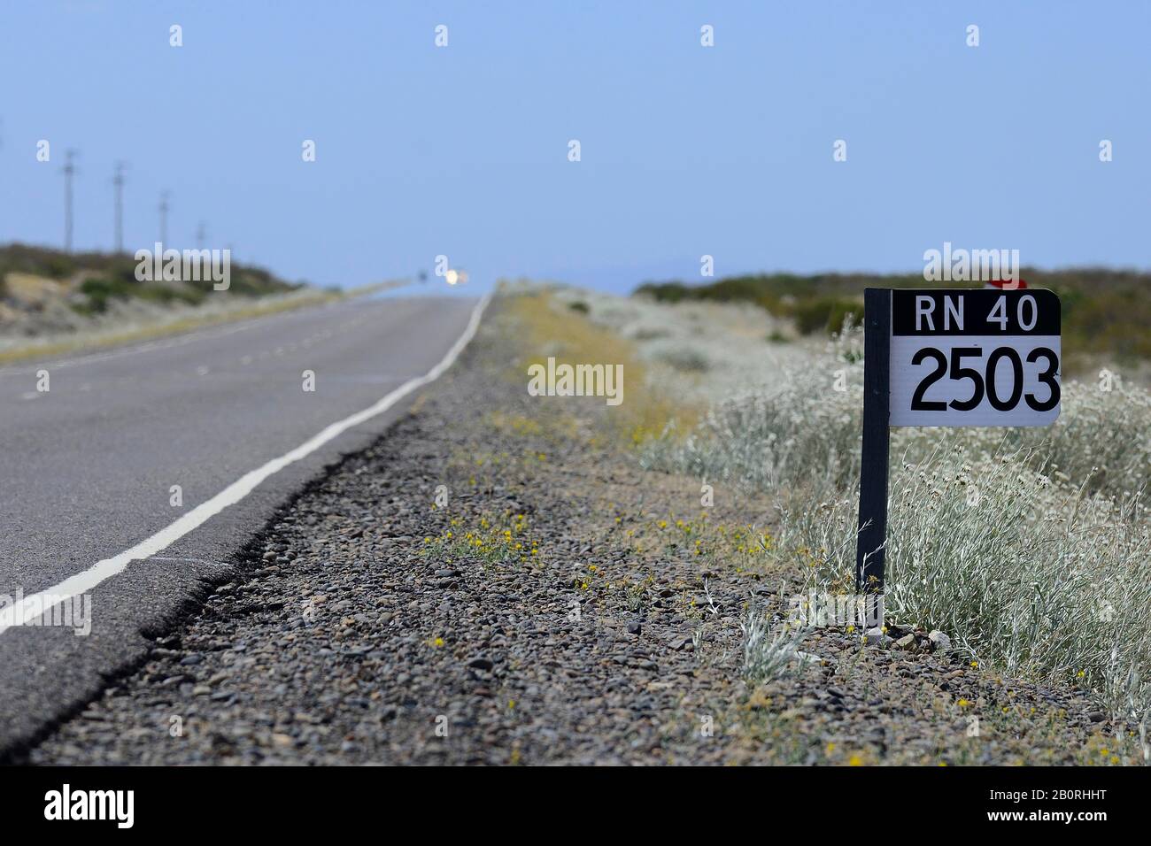 Mileage on the Ruta 40, near Chos Malal, Neuquen Province, Patagonia, Argentina Stock Photo