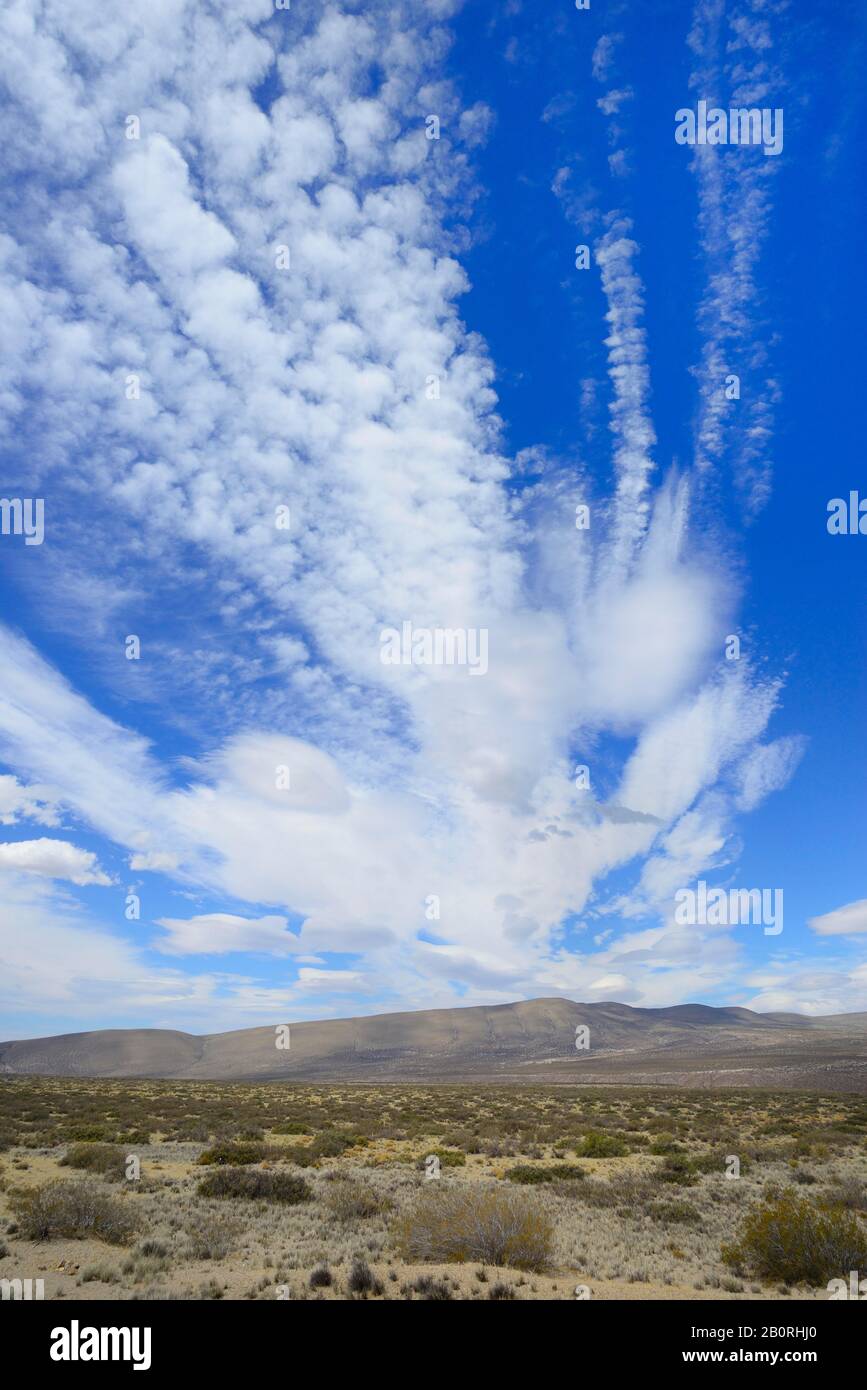 Landscape with cloud atmosphere, near Chos Malal, Neuquen province, Patagonia, Argentina Stock Photo