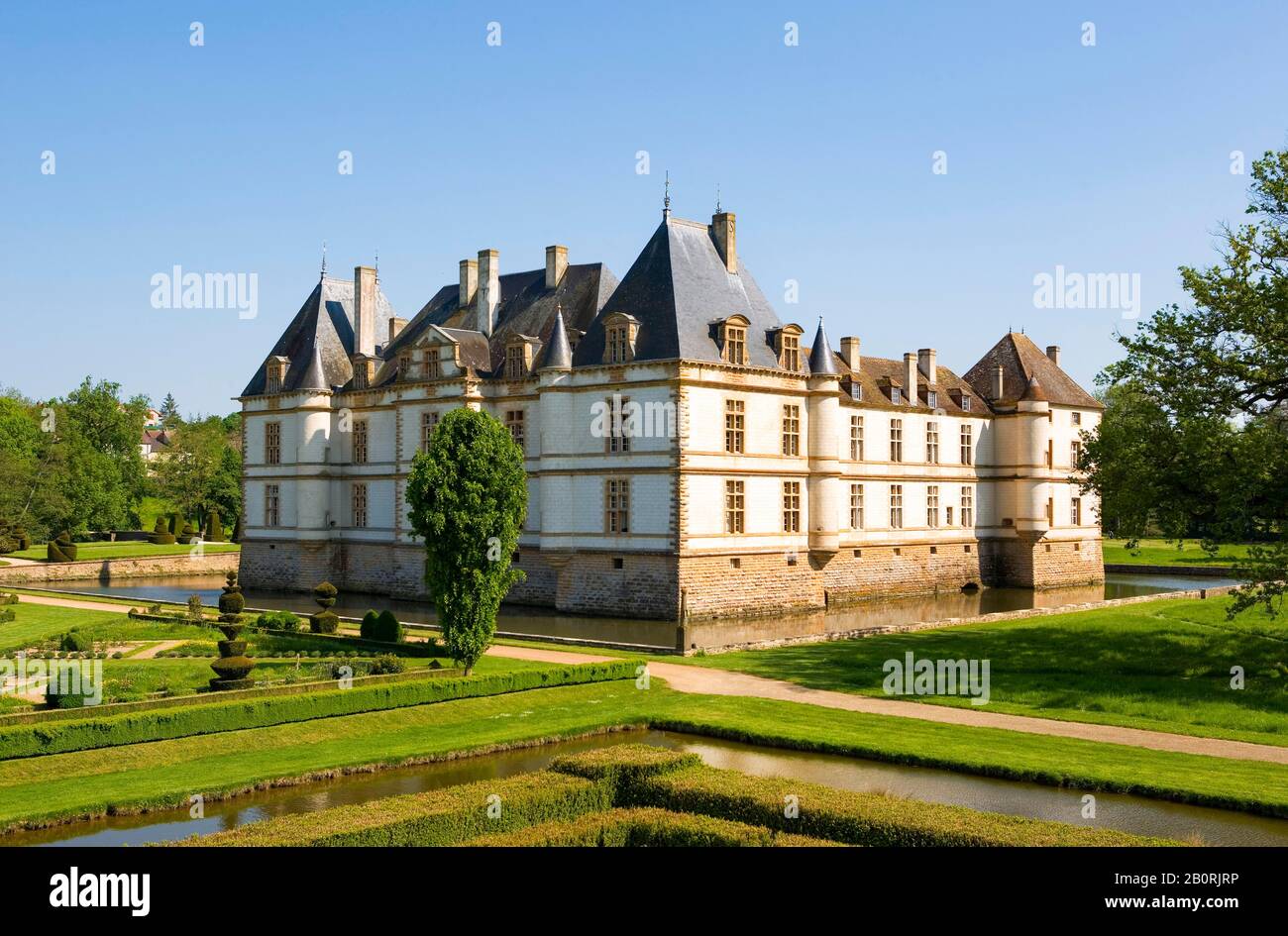 Moated castle, Castle of Cormatin, Cormatin, Department Saone et Loire, Burgundy, France Stock Photo