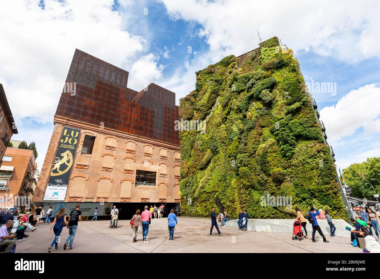 Caixa Forum Museum, by the Herzog & de Meuron architects, with vertical garden by Patrick Blanc, Paseo del Prado, Madrid, Spain Stock Photo