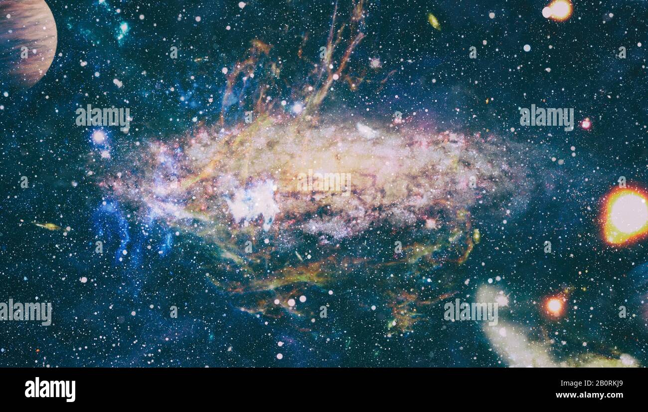 Giant glowing nebula. Space background with red nebula and stars ...