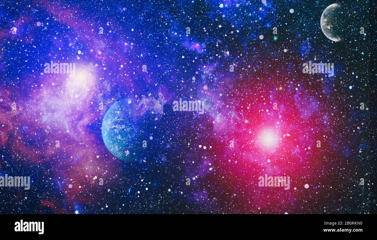 Giant glowing nebula. Space background with red nebula and stars ...