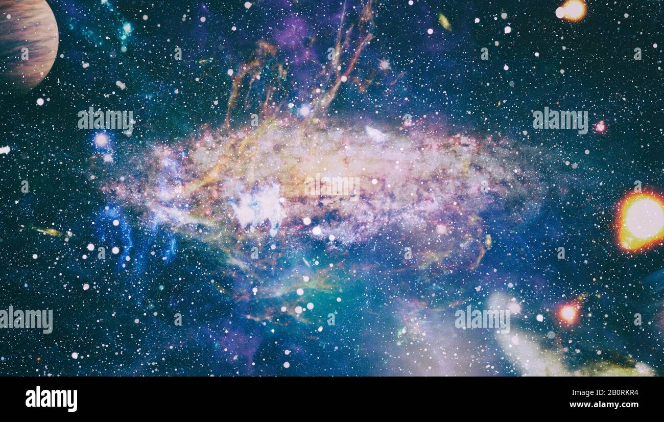 Giant glowing nebula. Space background with red nebula and stars ...