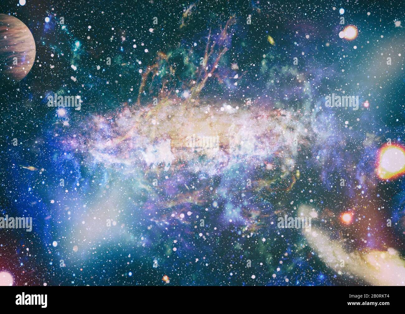 Giant glowing nebula. Space background with red nebula and stars ...
