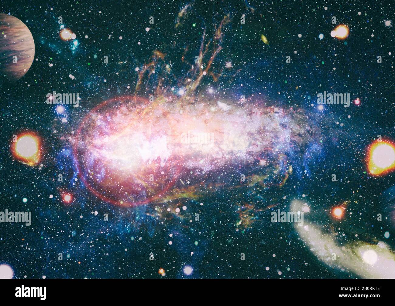 Giant glowing nebula. Space background with red nebula and stars ...