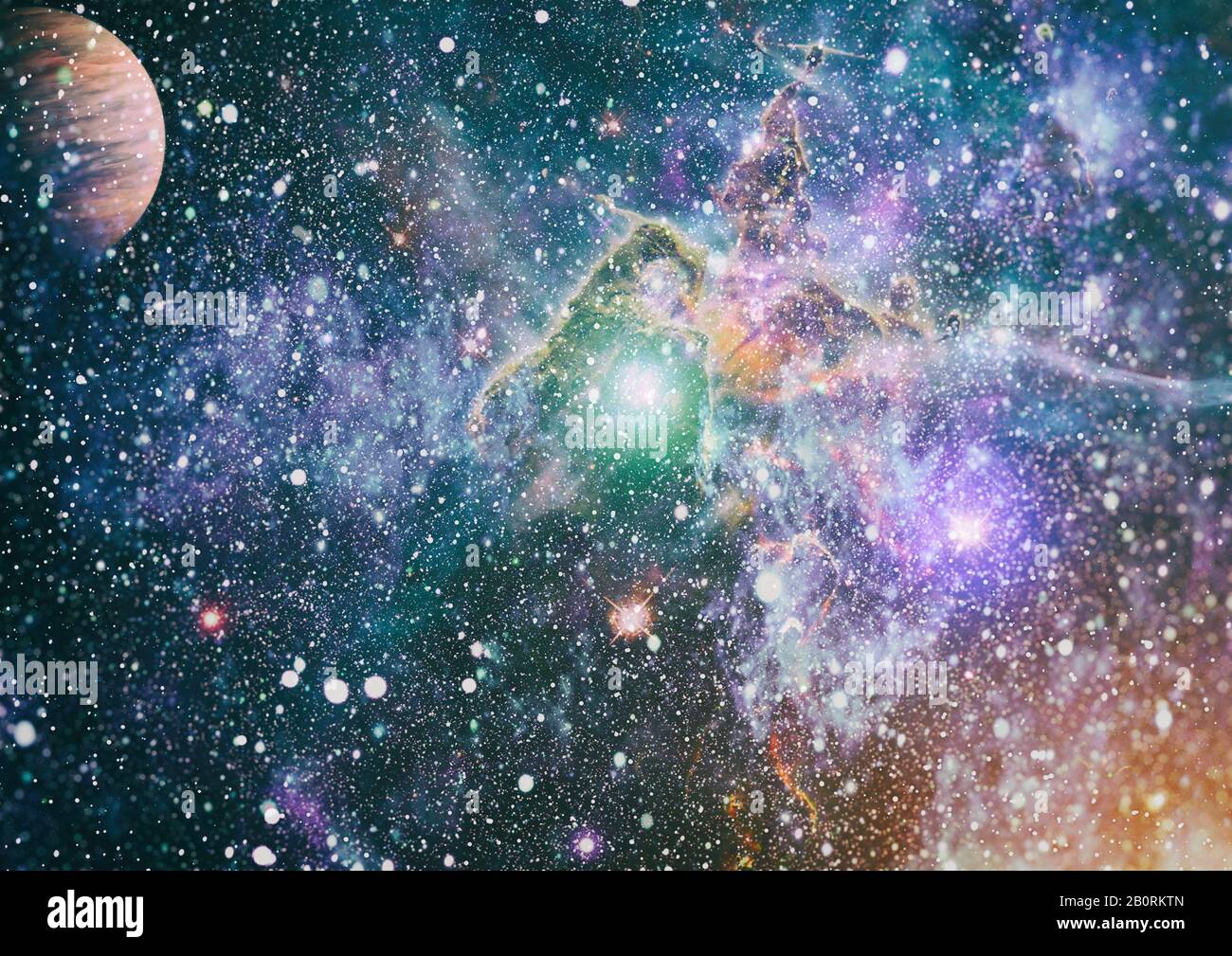 Giant glowing nebula. Space background with red nebula and stars ...
