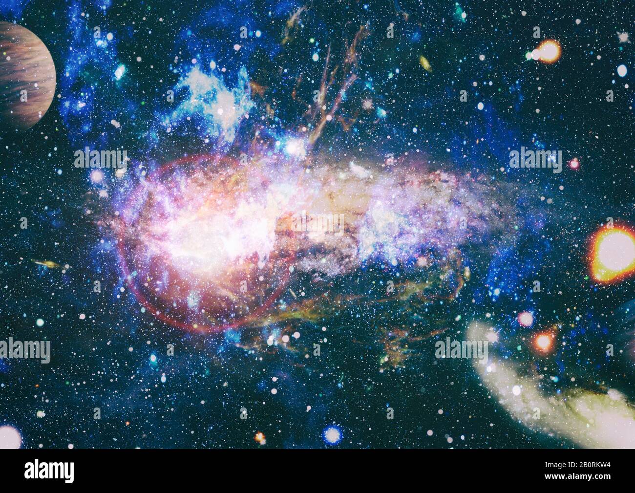 Giant glowing nebula. Space background with red nebula and stars ...
