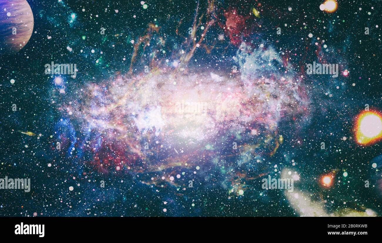 Giant glowing nebula. Space background with red nebula and stars ...