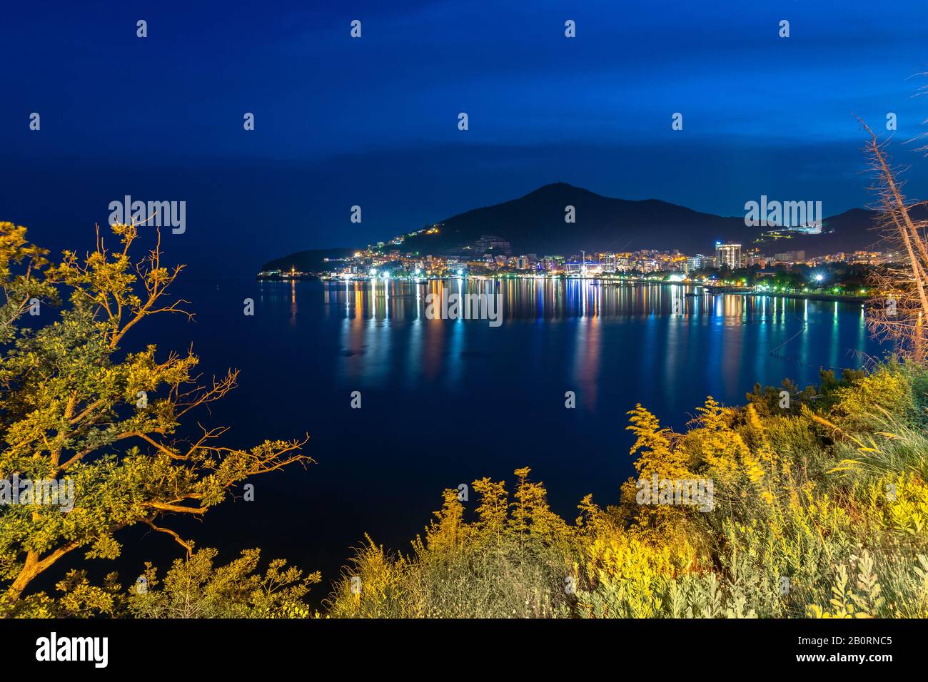 View of Budva in the autumn evening, Montenegro Stock Photo