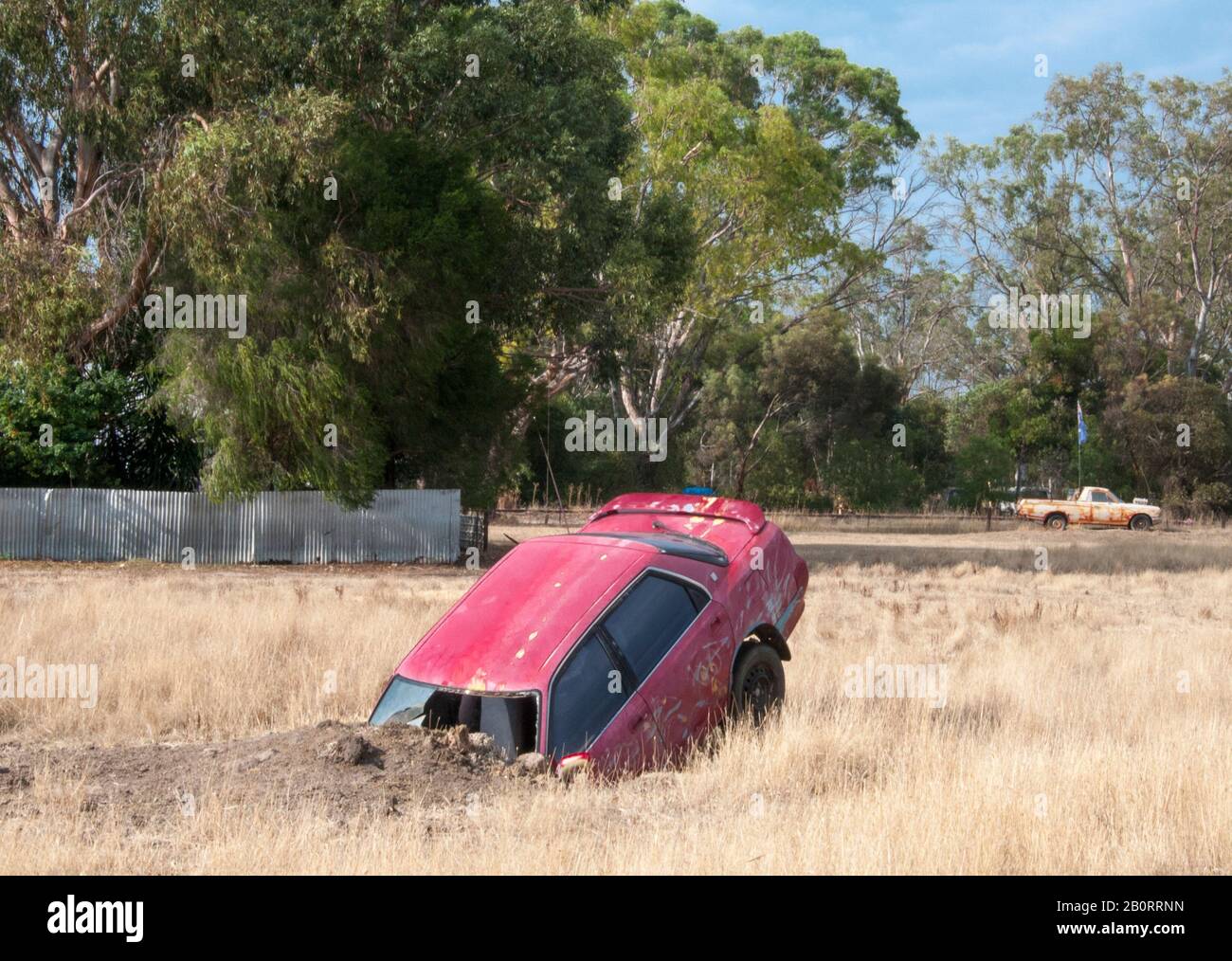 Wrecked vehicles in a paddock outside Padthaway, southeastern South Australia Stock Photo