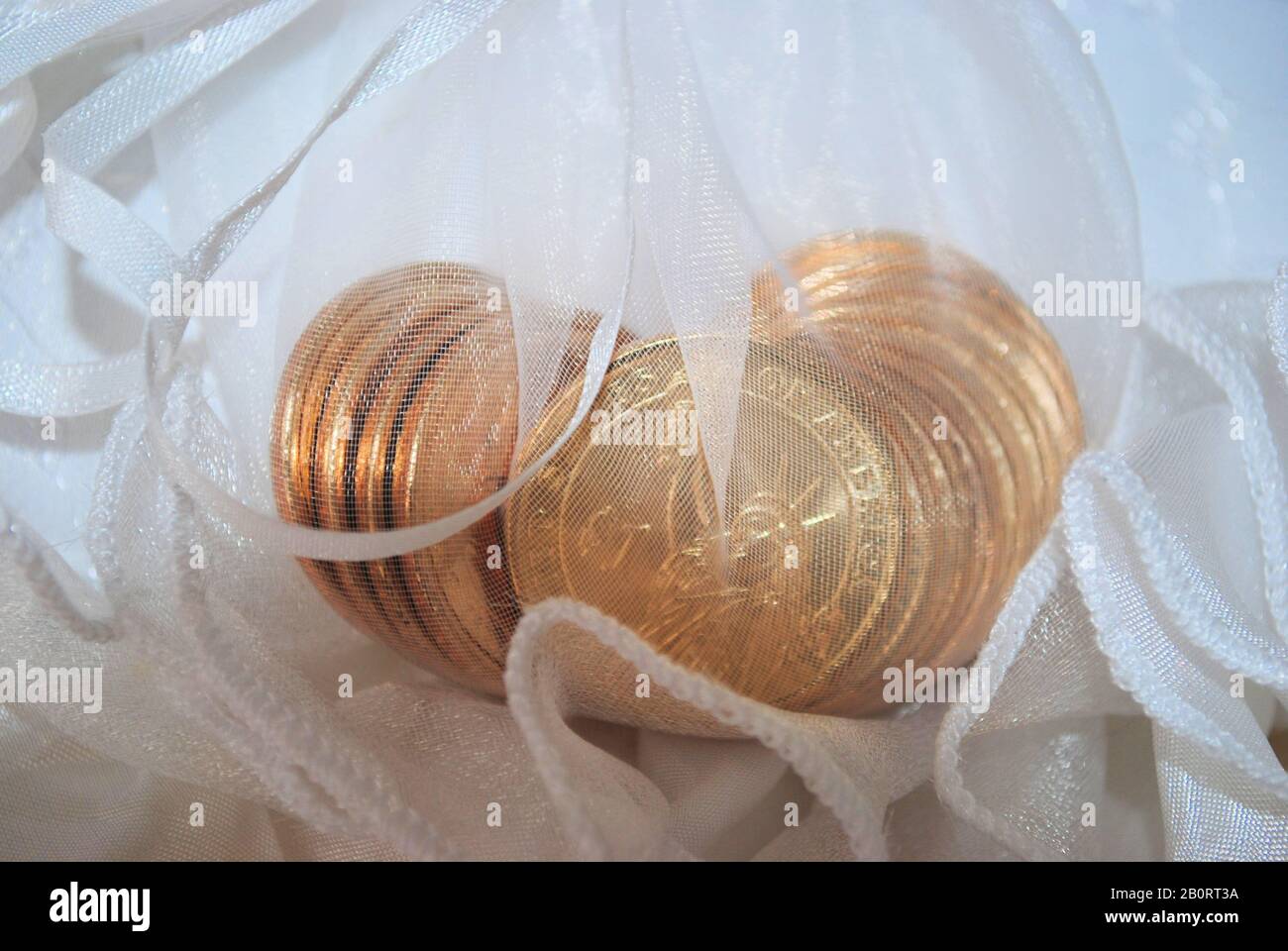 Close up of gold coins called ahras or arrhae used as wedding