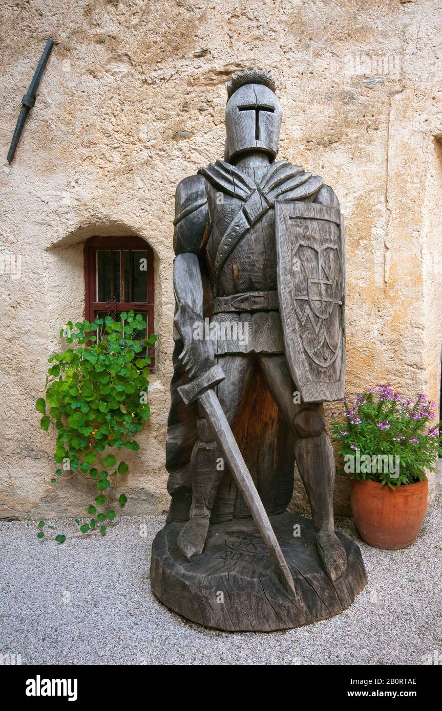 Wooden statue of knight in Monguelfo Castle, Welsperg Castle, Pusteria Valley (Pustertal