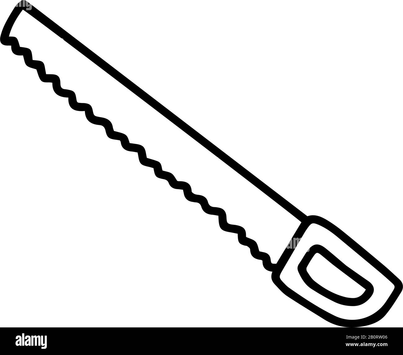 Hand outline saw. Large long metal file in hand drawn doodle style isolated on white background.Vector outline stock illustration.Sign Stock Vector