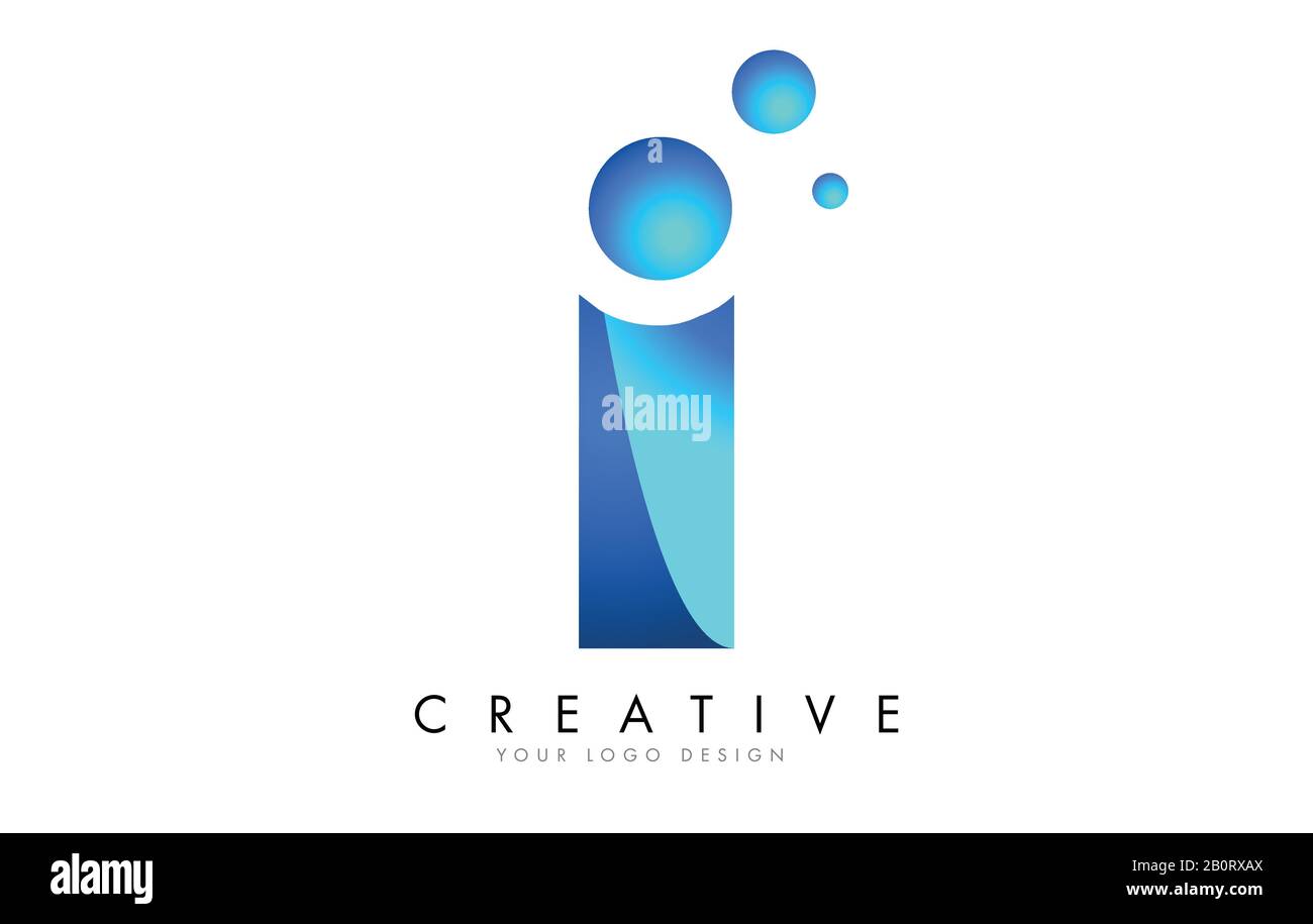 I Letter Logo Design with 3D and Ribbon Effect and Dots. Colorful rounded Letter with Blue Gradient. Stock Vector