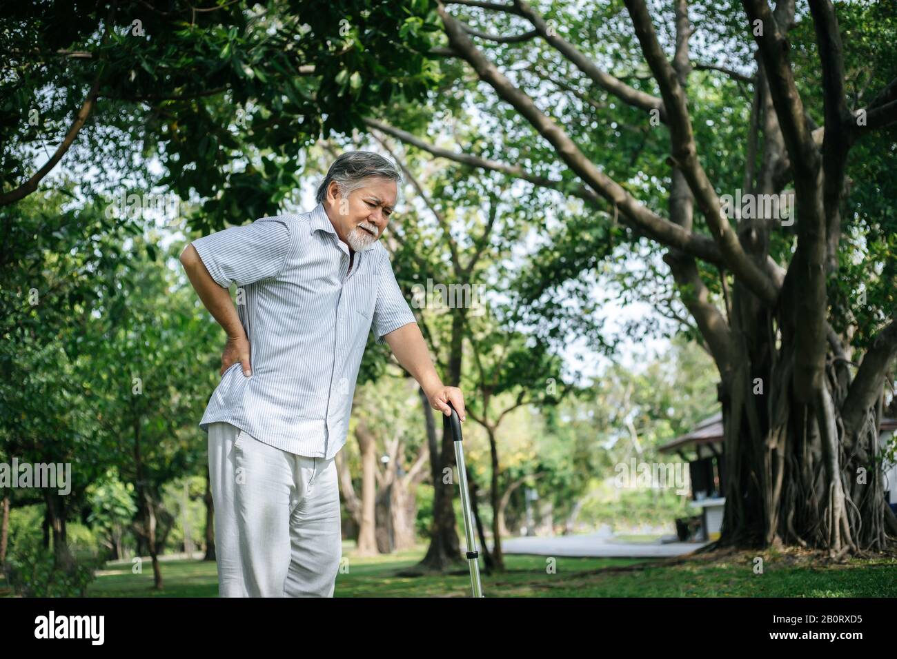 Old man with cane suffering from back pain Stock Photo - Alamy