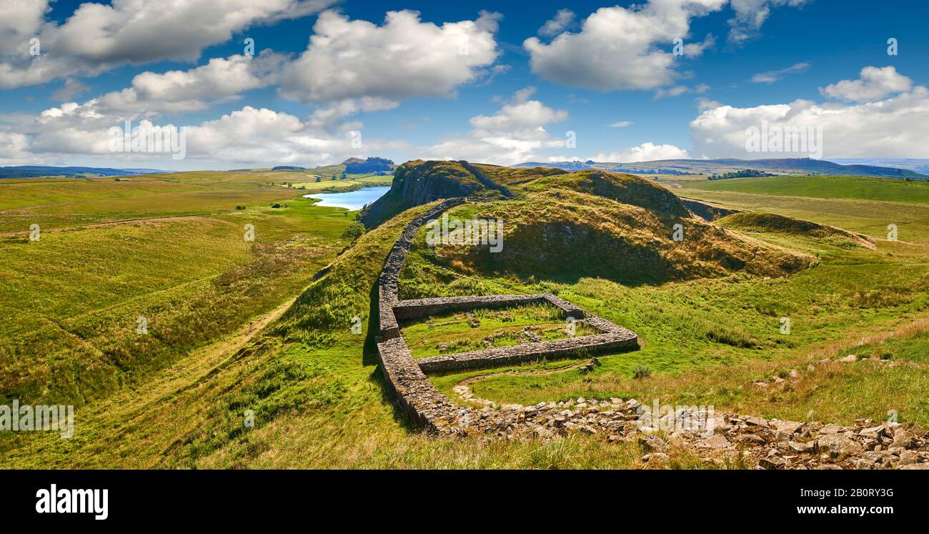 A milecastle fort on Hadrians Wall near Houseteads Roman Fort, Vercovicium, A UNESCO World Heritage Site, Northumberland, England, UK Stock Photo