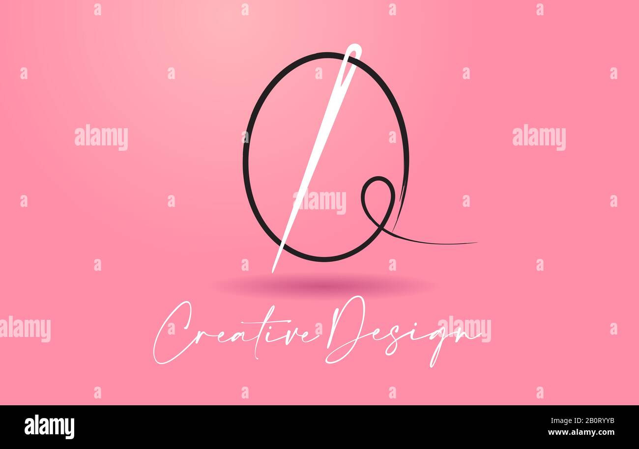 Q Letter Logo with Needle and Thread Creative Design Concept Vector Illustration. Stock Vector