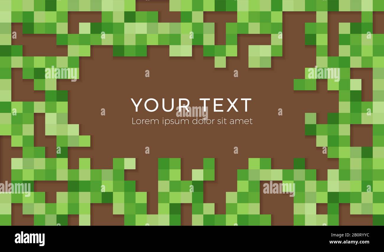 Abstract pixel background illustration. Seamless green and brown tiles backgruond with shadows. Stock Vector
