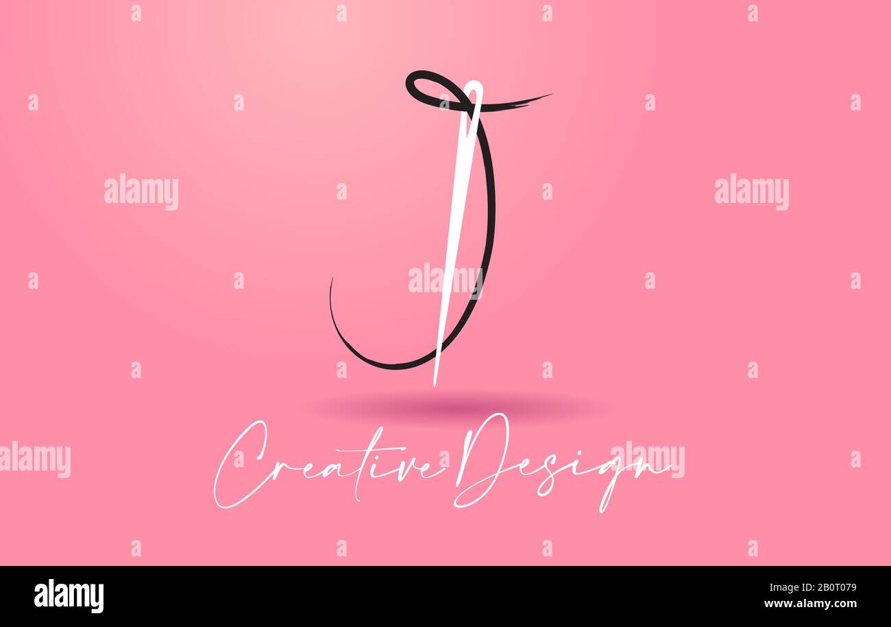 J Letter Logo with Needle and Thread Creative Design Concept Vector Illustration. Stock Vector