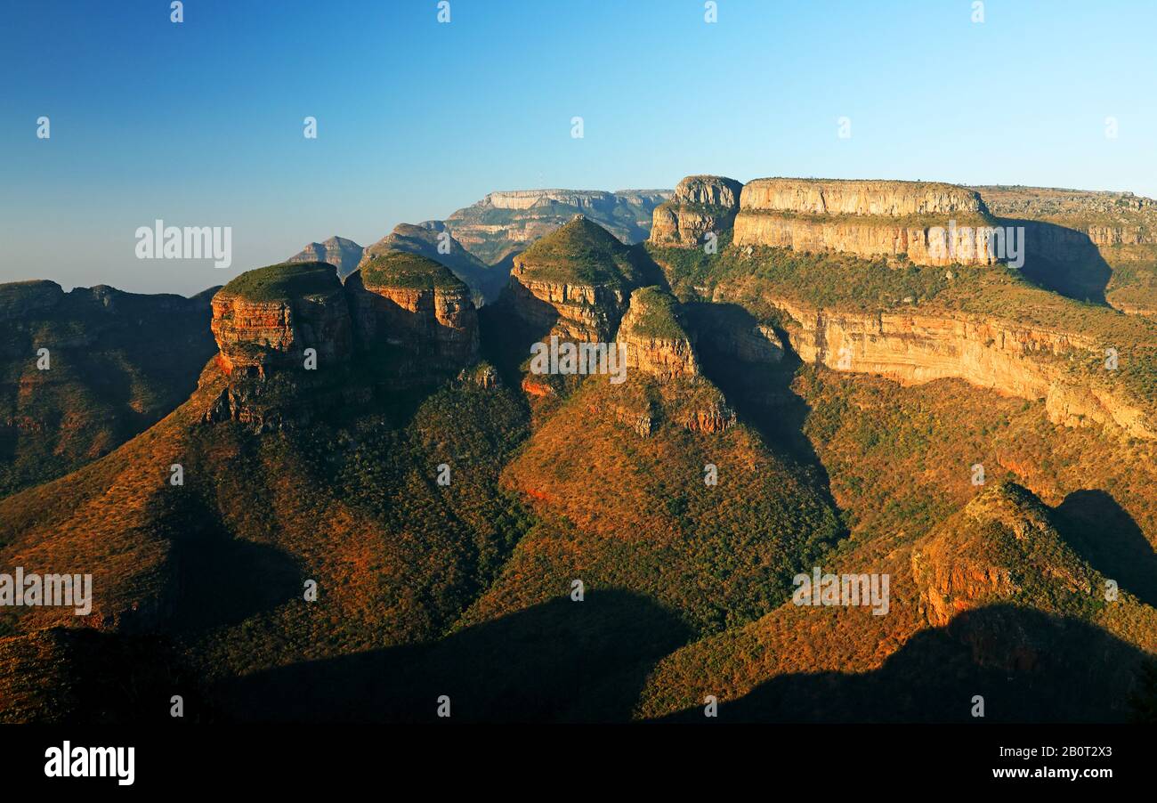 Blyde River Canyon with three Rondavels, South Africa, Graskop, Blyde River Canyon Nature Reserve Stock Photo