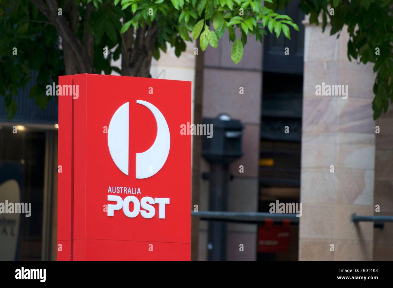 Brisbane, Queensland, Australia - 26th January 2020 : View of the Australian Post logo located in front of the main office in Brisbane. It's a governm Stock Photo