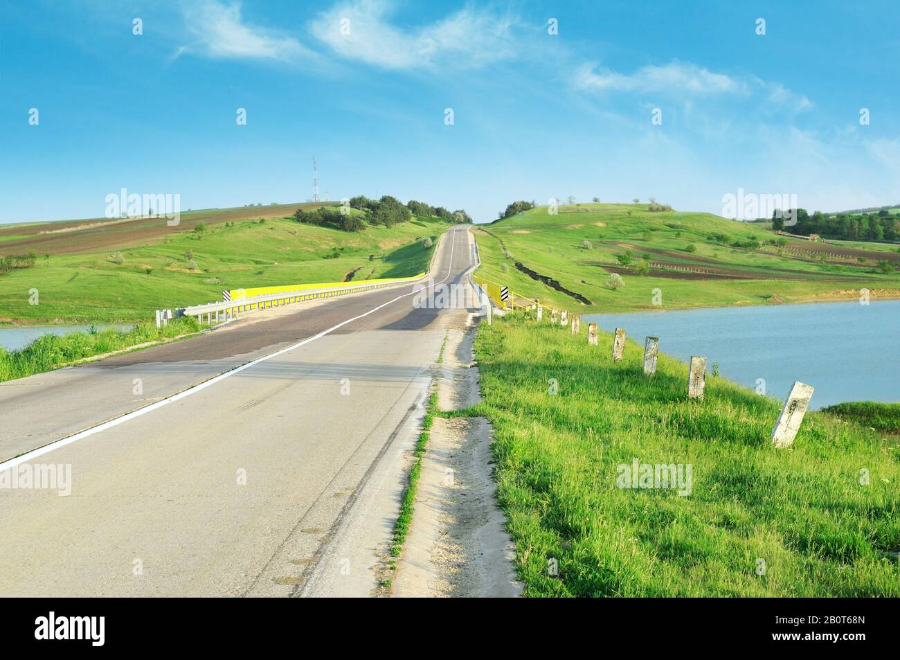 Highway in hilly terrain Stock Photo