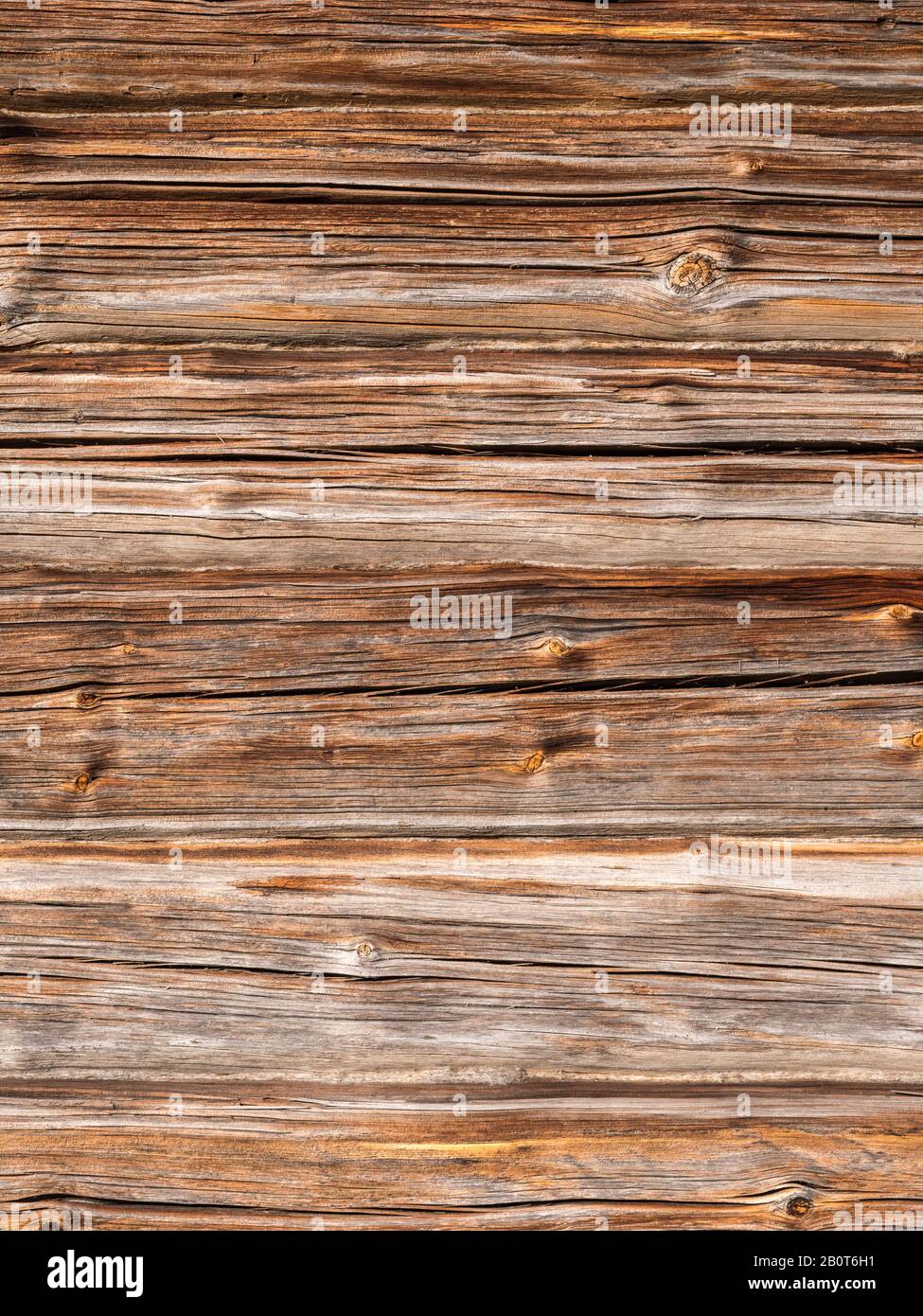 Old grayed surface of planed log wall Stock Photo