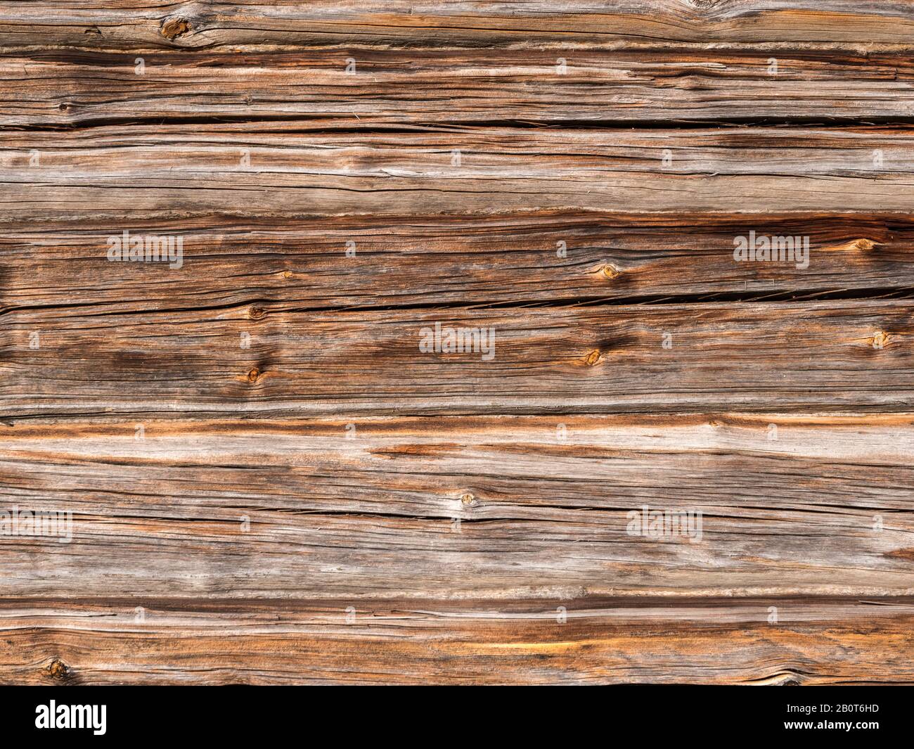 Old grayed surface of planed log wall Stock Photo