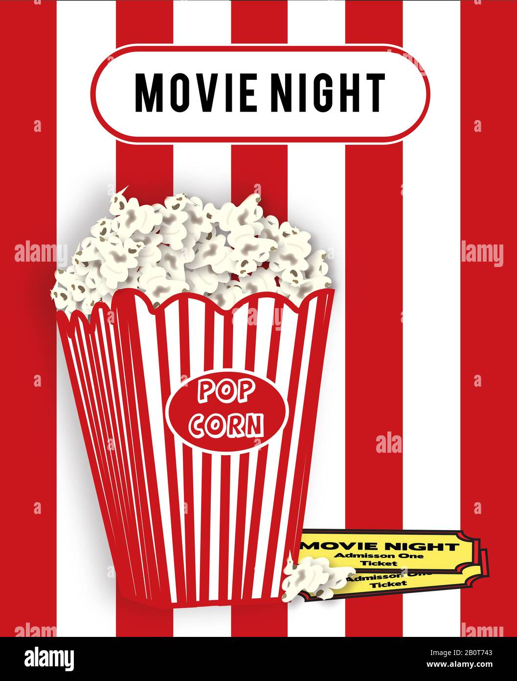 Fun Movie Night Graphic o9f large container of popcorn in red/white