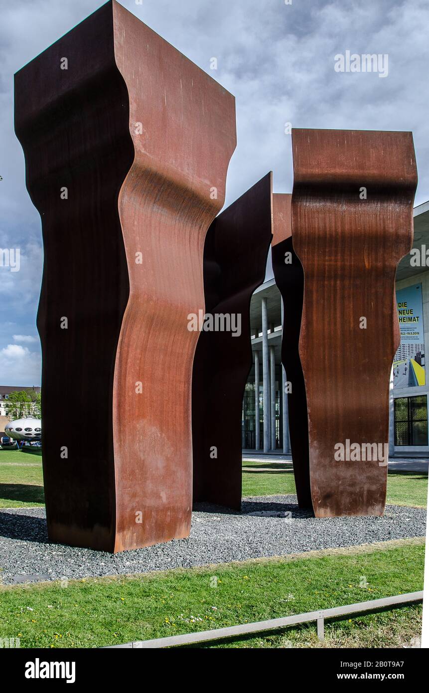 Munich - The Spanish Basque sculptor Eduardo Chillida made this last of his monumental sculptures in 1997. It is called 'Buscando la Luz'. Stock Photo