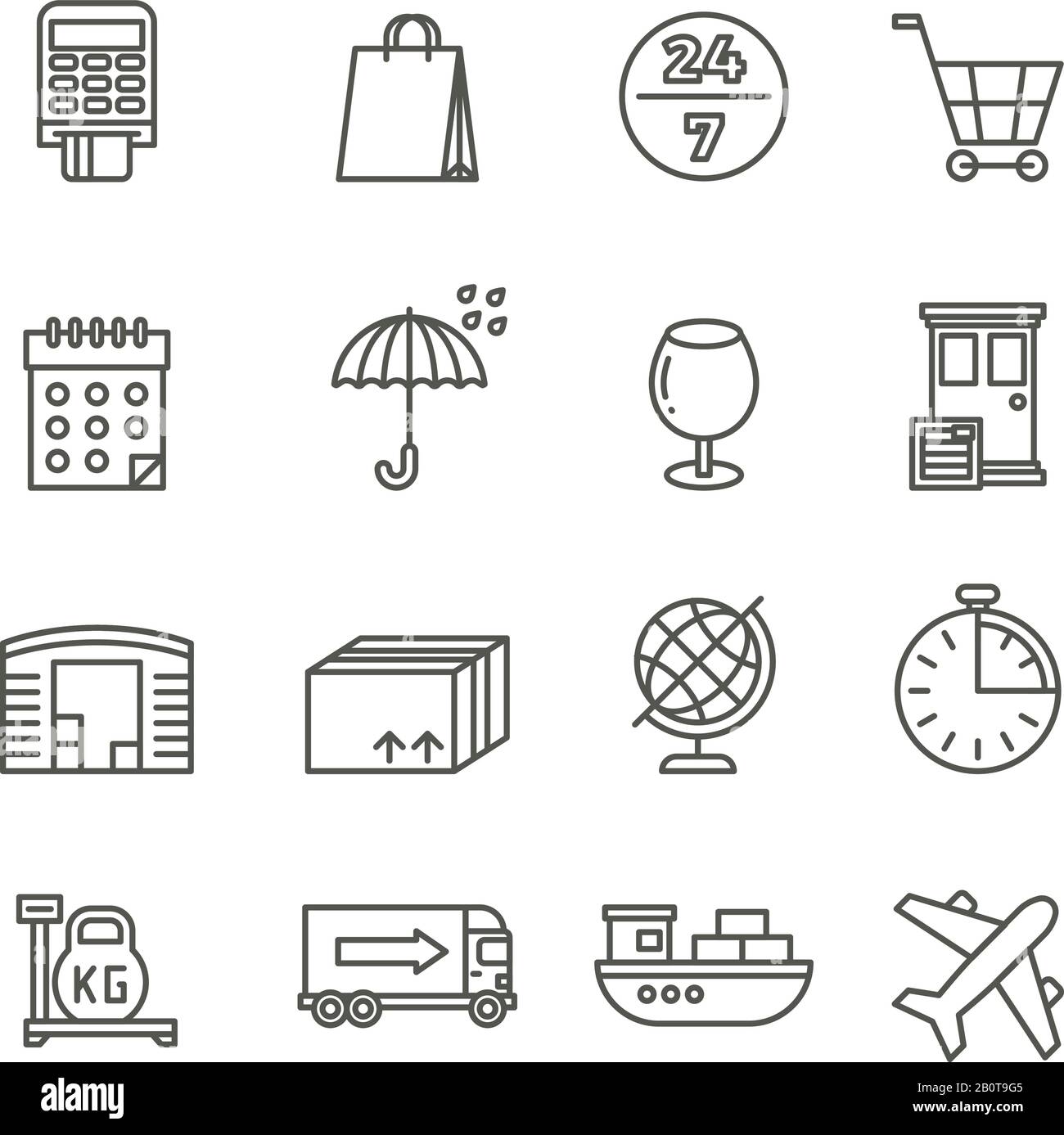 Delivery shipping logistics and cargo transport vector line icons. Cargo logistic and shipping, illustration of transportation container and logistic Stock Vector